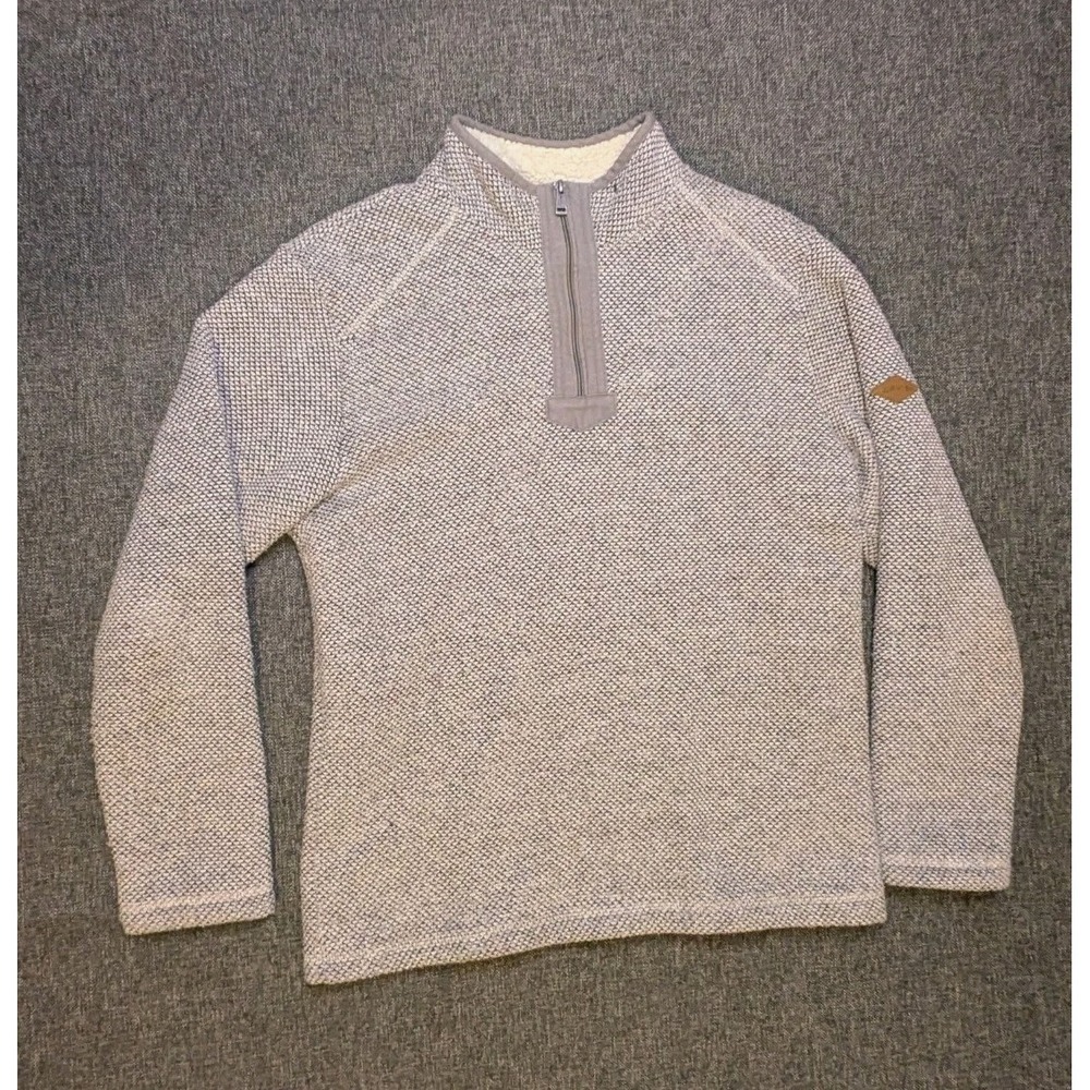 Orvis Sherpa Lined Wool Blend 1/4 Zip Sweater Mens Medium Knit Gray Jacket